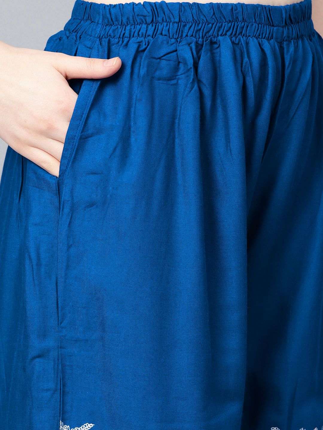 Rich Blue Rayon Zari Embroidered A-Line Kurta Set With Printed Palazzo