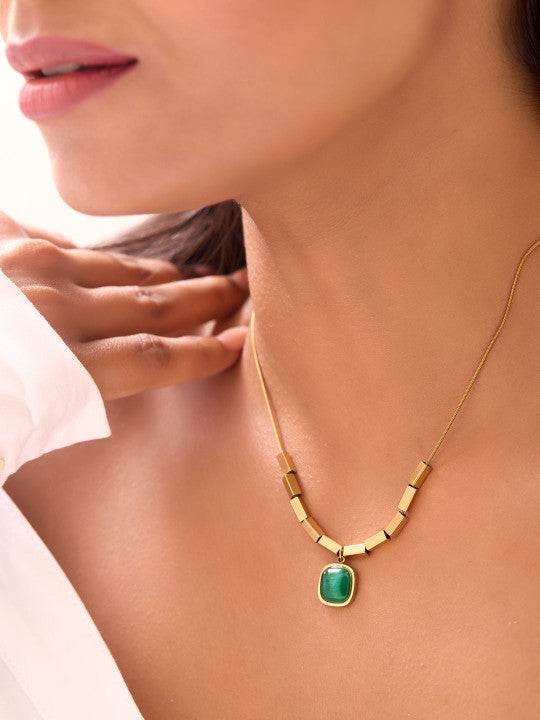 Ishin Green  Colour Gold Plated Emerald Chain