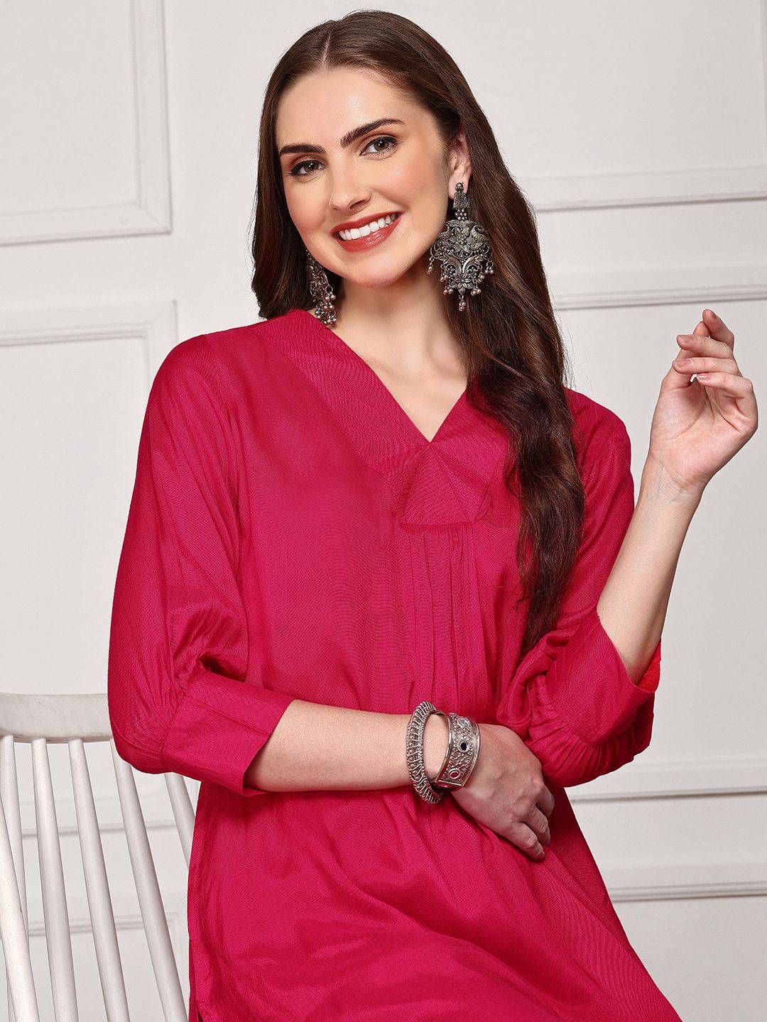 Comfy Pink Viscose Solid Relaxed Fit Kurta Set With Straight Bottom
