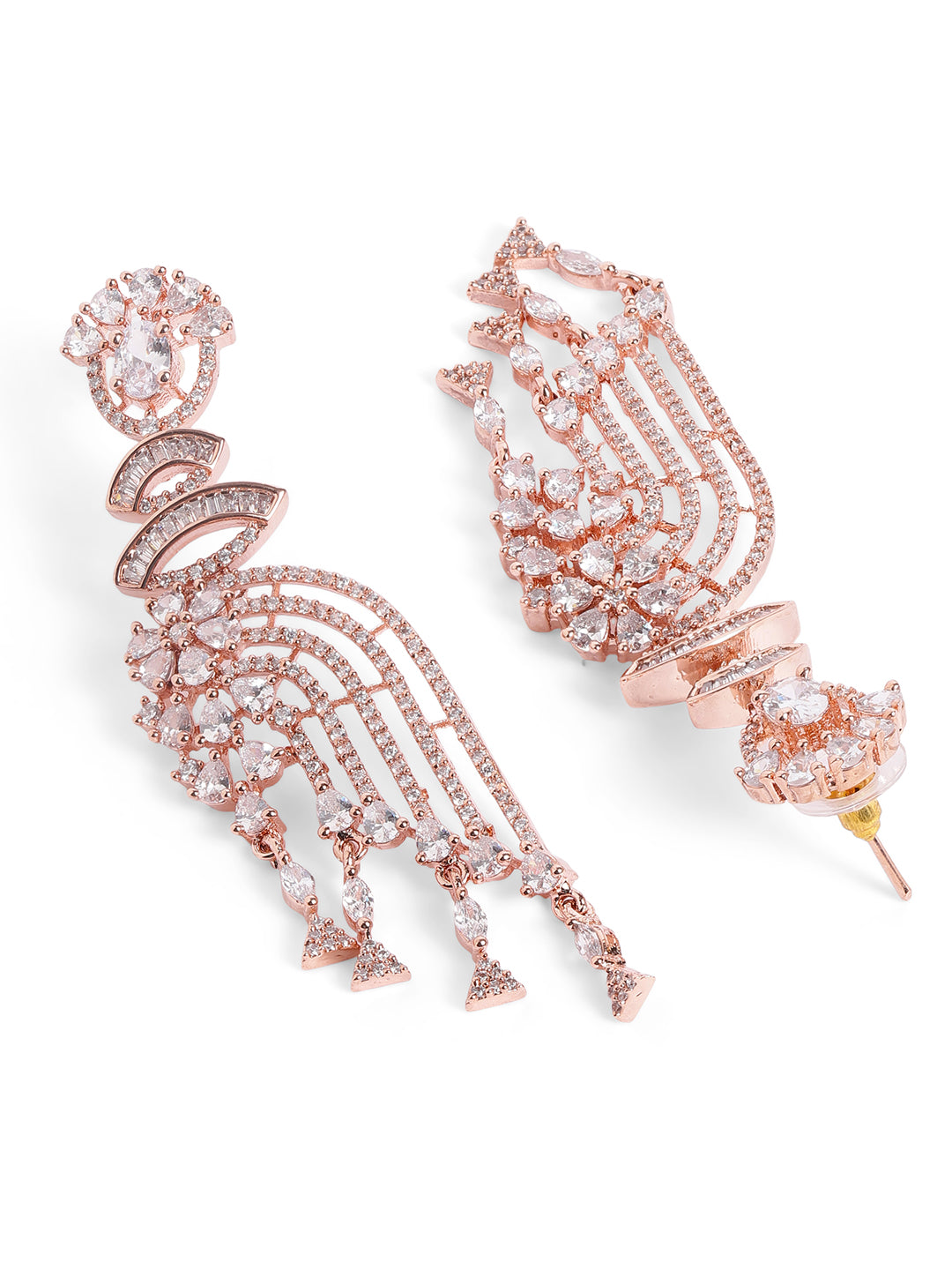 White Colour Rose Gold Plated AD Drop Earring