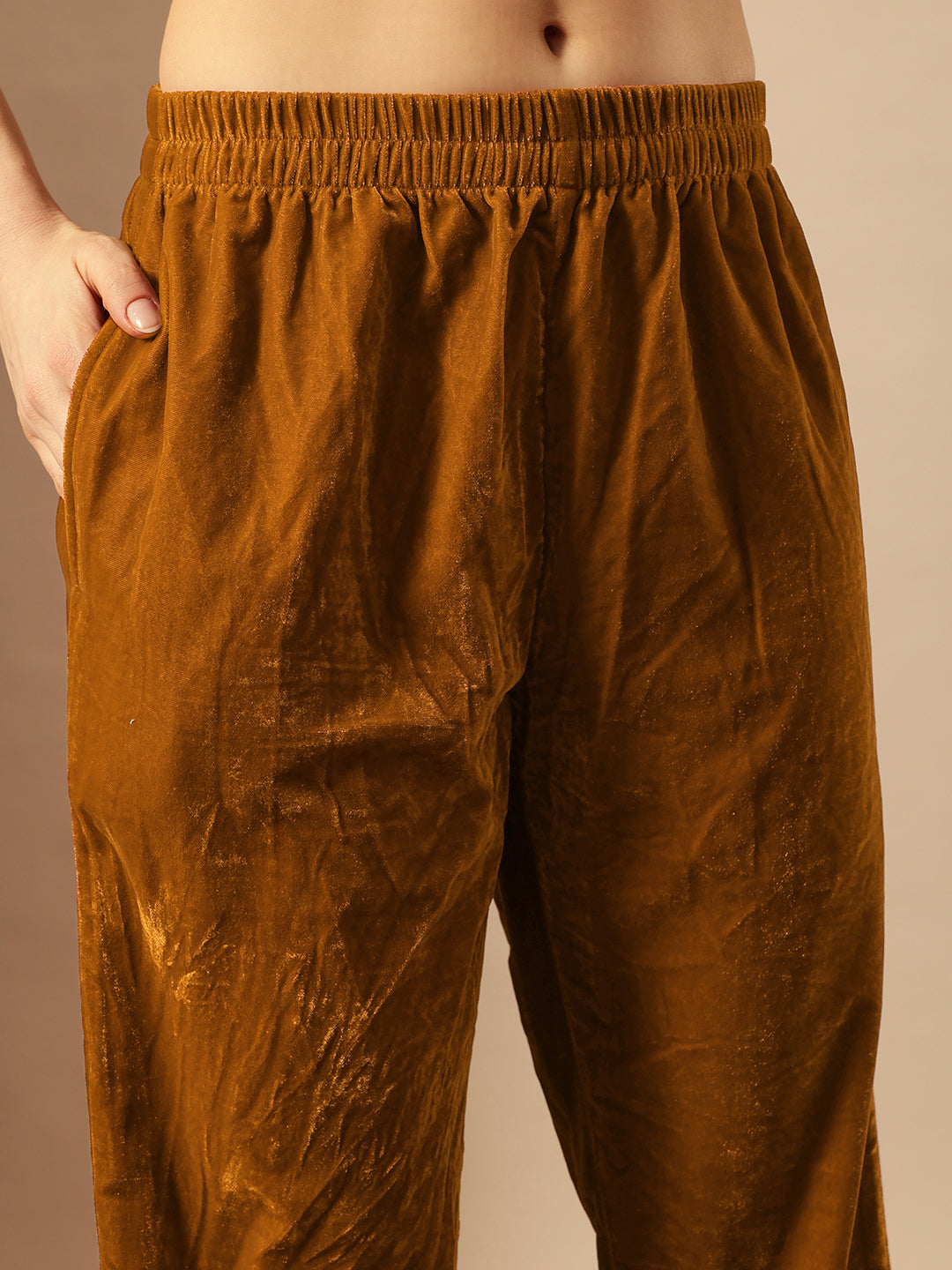 Rich Gold Velvet Gold Print Straight Kurta sets with dupatta