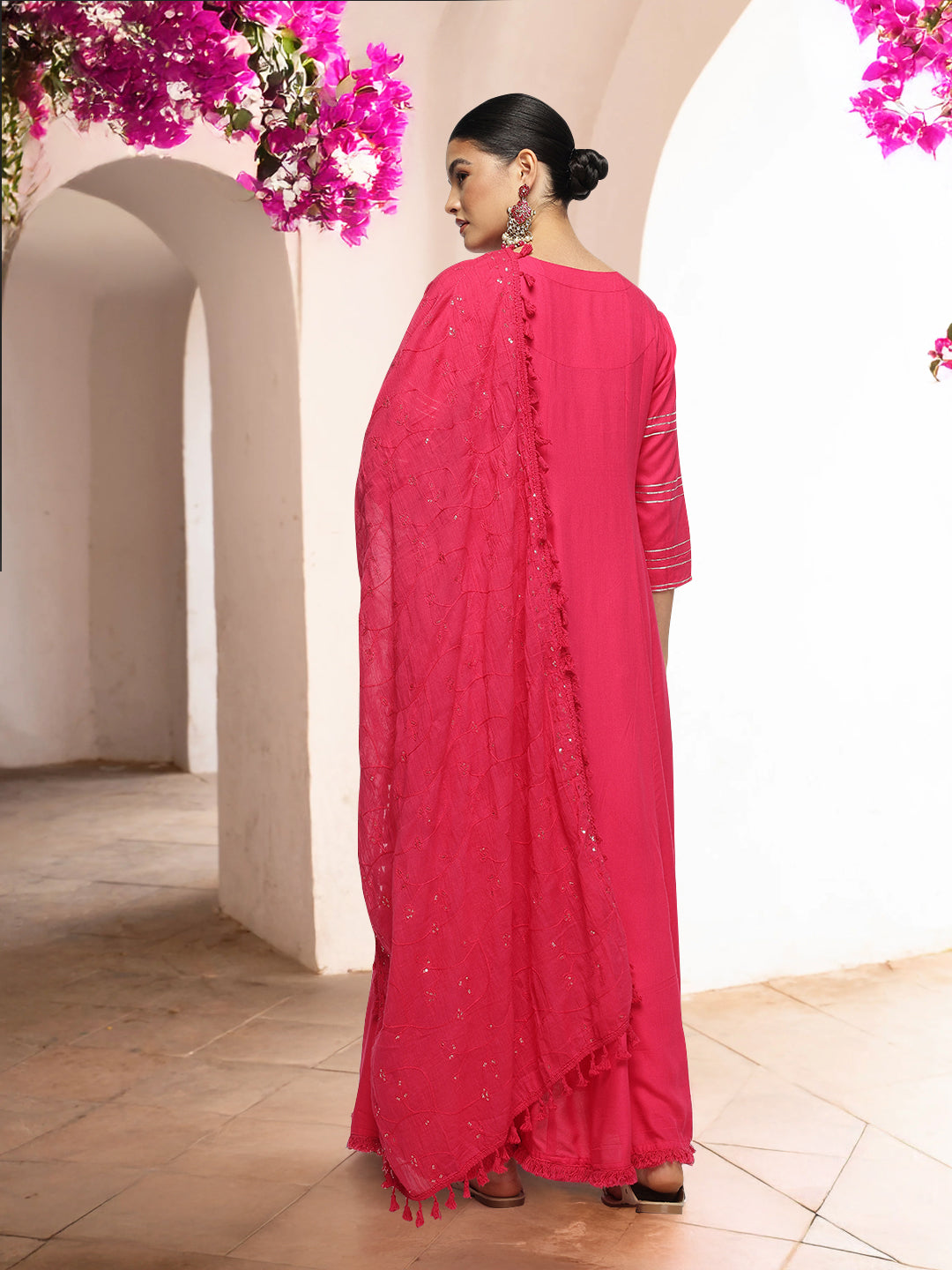 Graceful Pink  Rayon Schiffli Embroidered A-line Kurta Set with dupatta