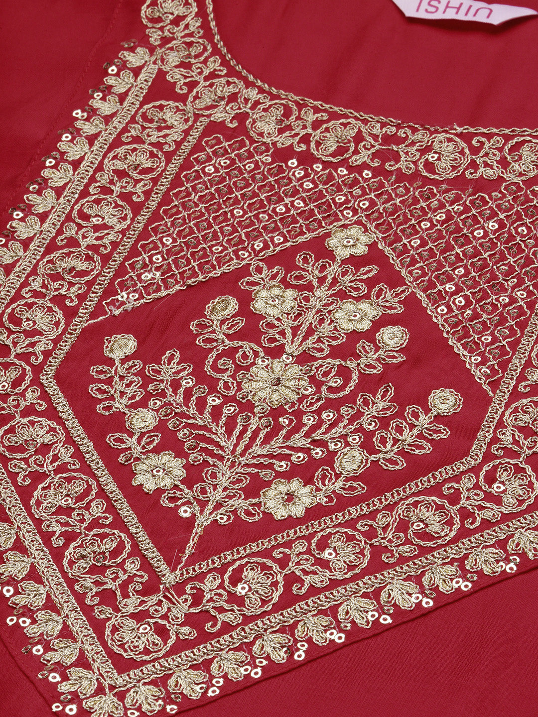 Graceful Red polyester zari embroidered Kaftan kurta set