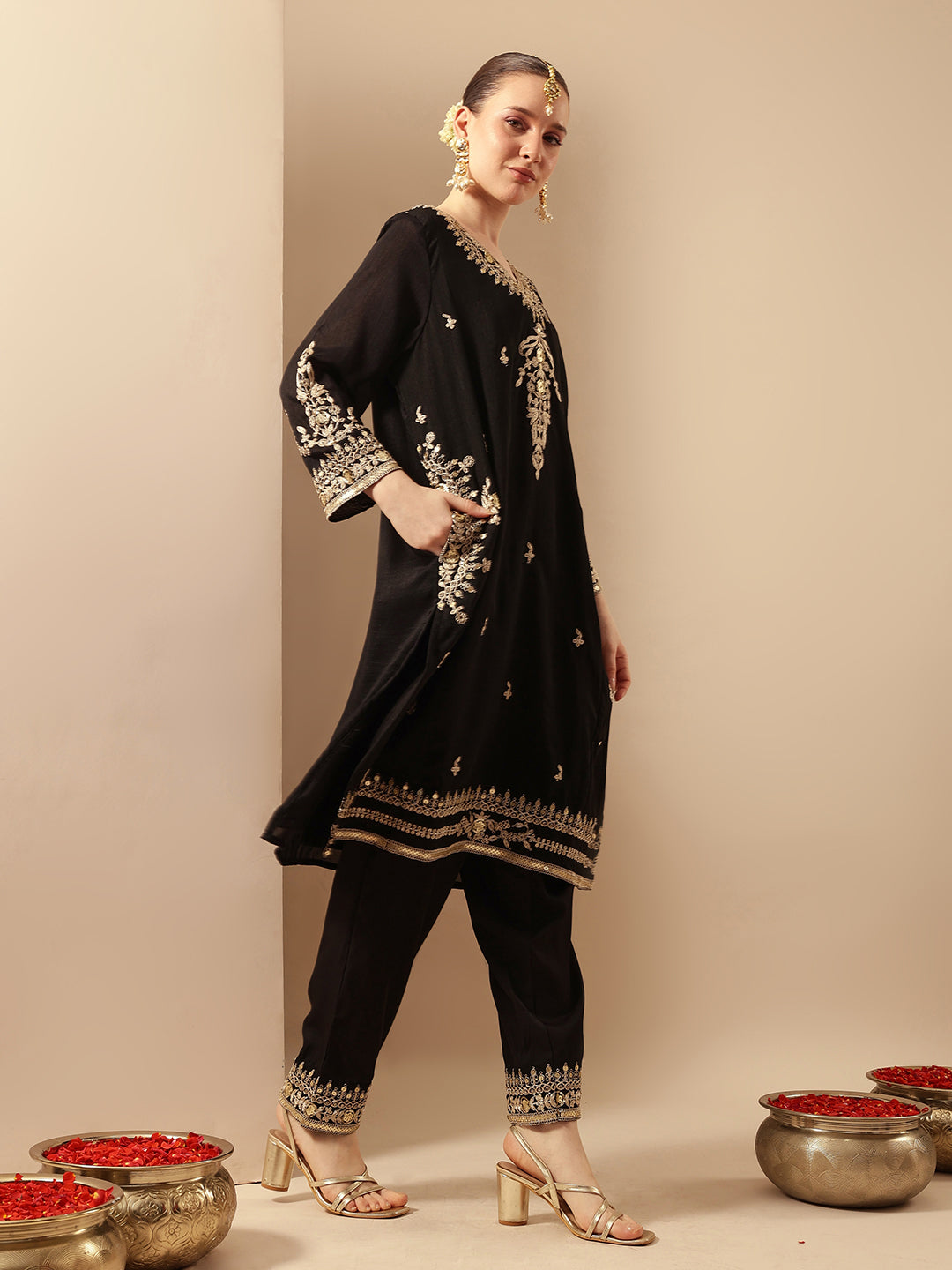 Rich Black A Line Kurta Sets