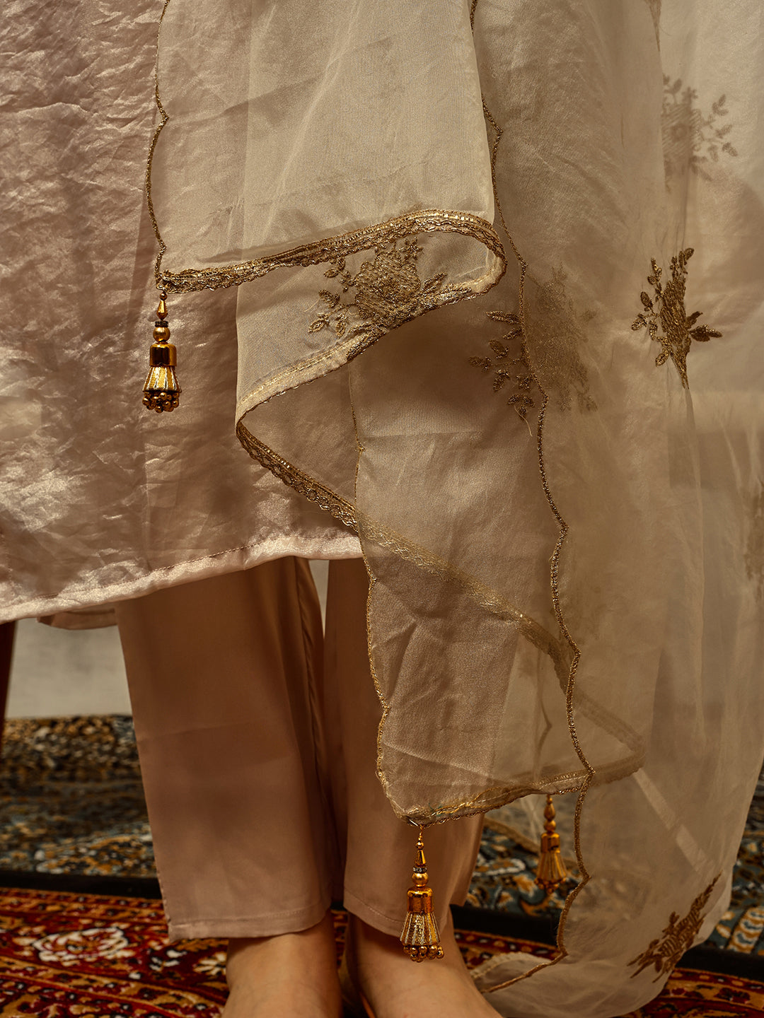 Cording & Zari Embroidered  Festive Kurta with Trouser & Embellished Dupatta