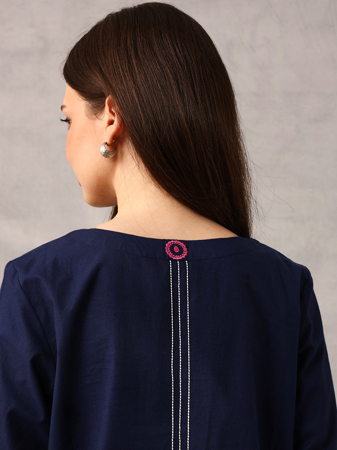 Navy Workwear  Tailored Solid Kurta with Trouser