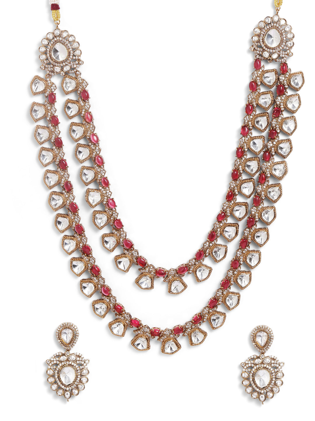 Red  Colour Gold Plated Drop Earring