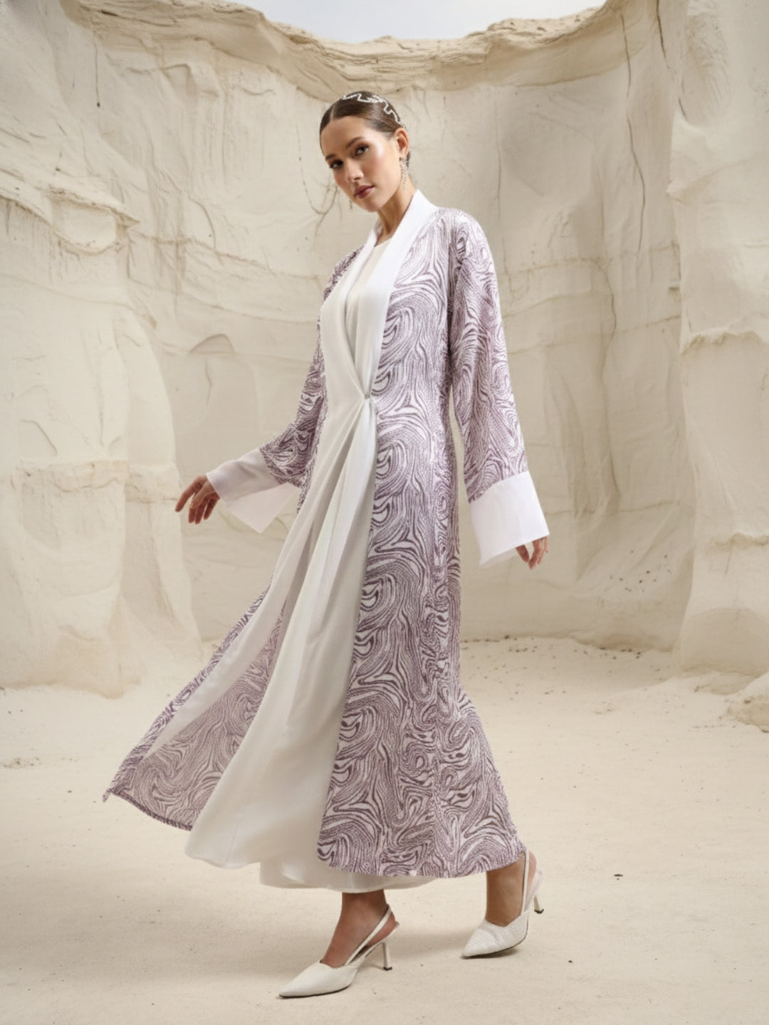 Rich Mauve Relaxed Abaya with Hijab in Georgette