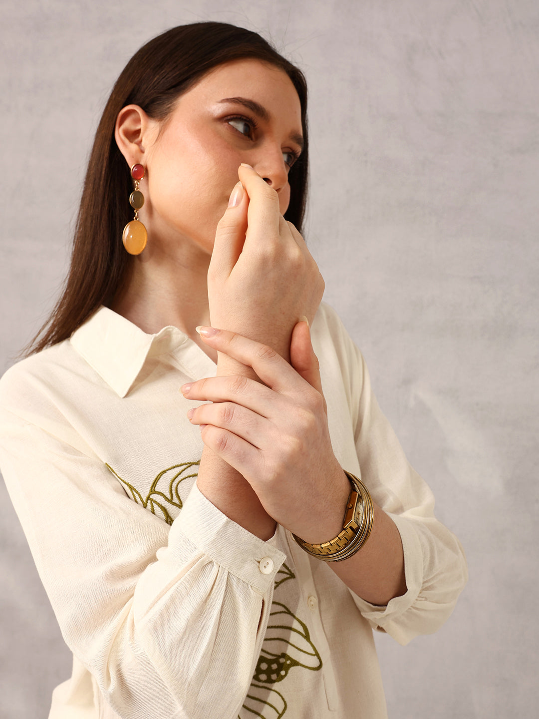 Ishin Off White Smart Workwear Embroidered Kurta with Palazzo