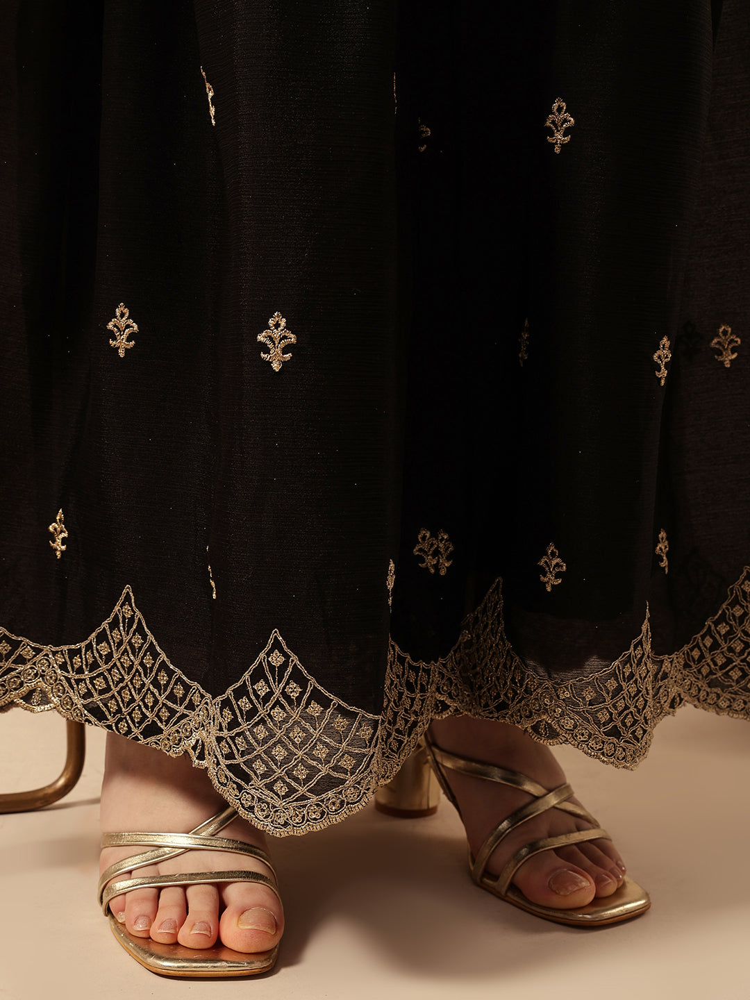Rich Black Embroidered Kurta and sharara set with chinon dupatta