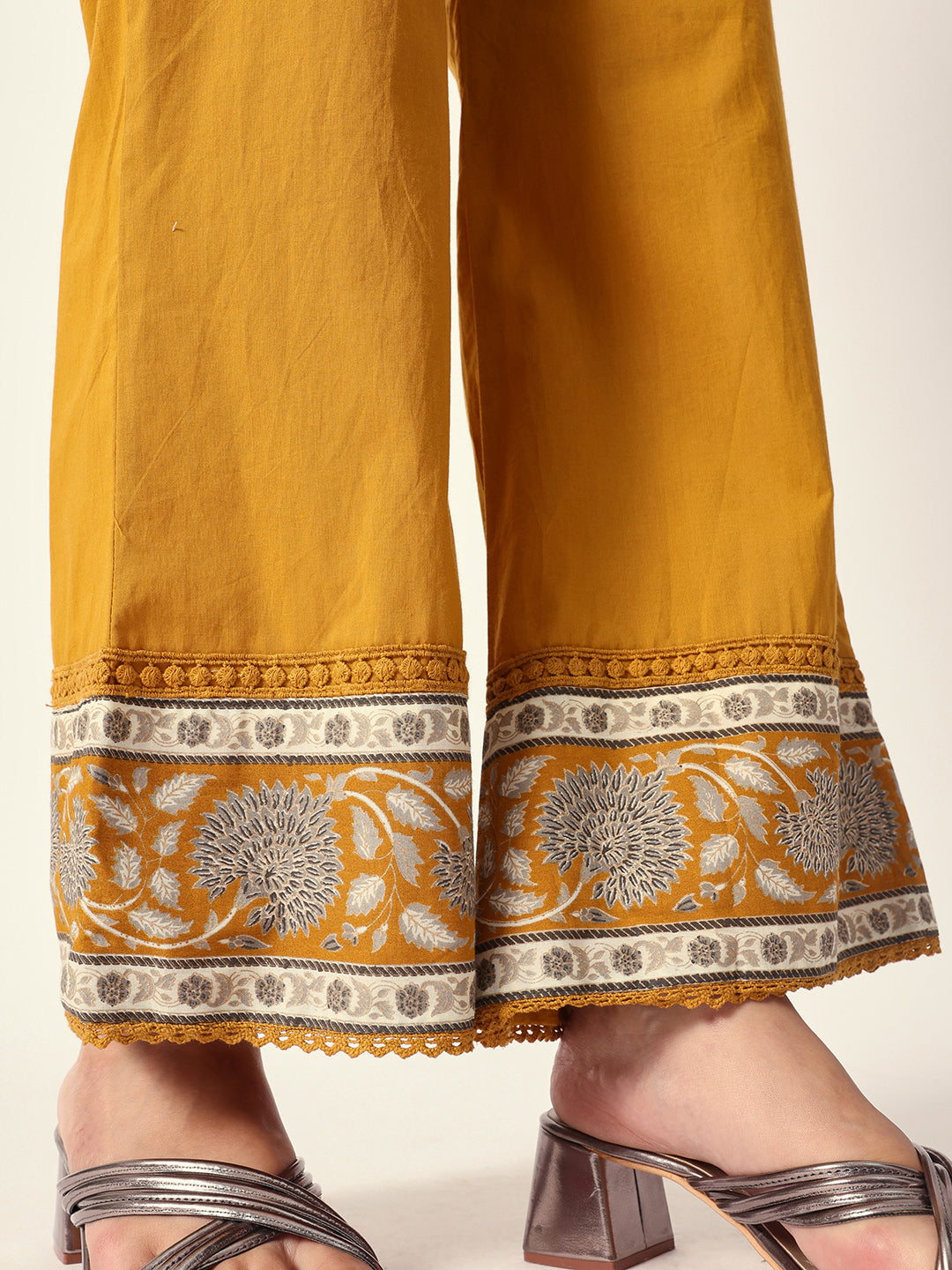 Comfy Yellow cotton floral printed with embroidery straight fit kurta set with dupatta