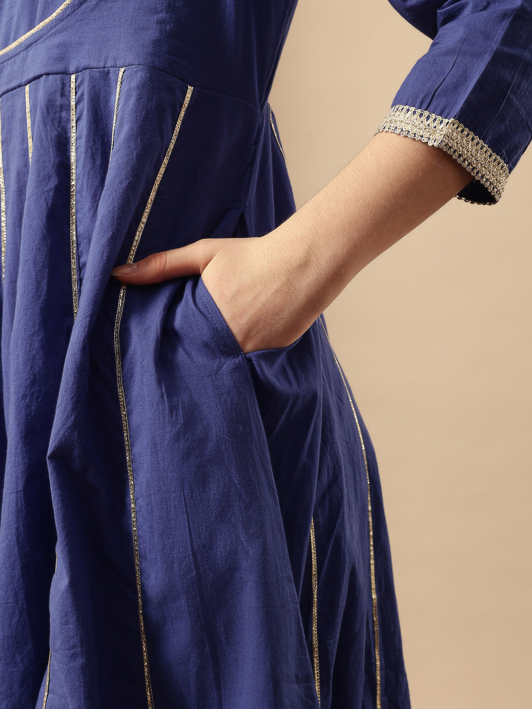 Comfy Royal Blue Organza Embroidered Anarkali Kurta Sets