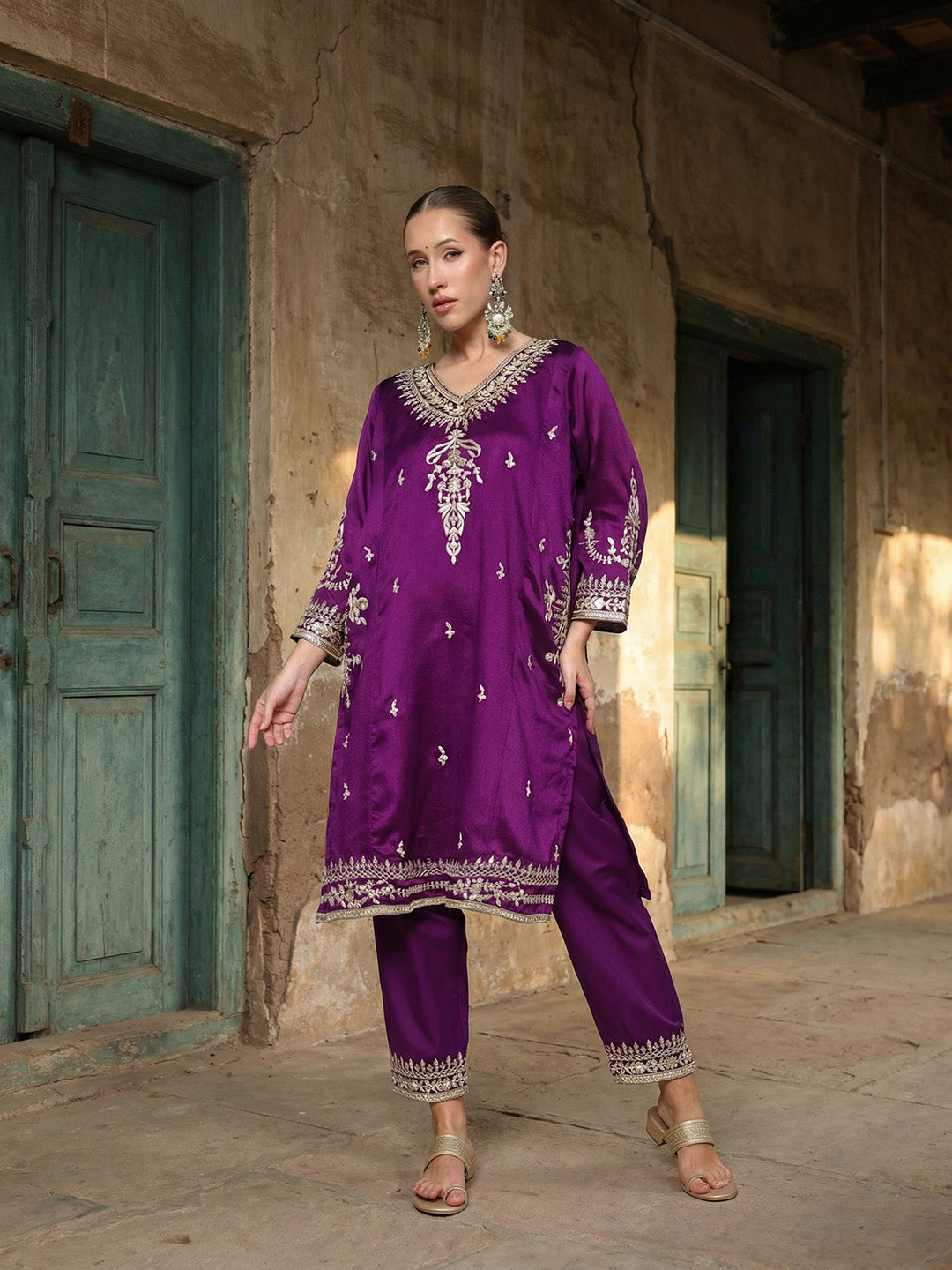 Rich Purple Embroidered Kurta  set