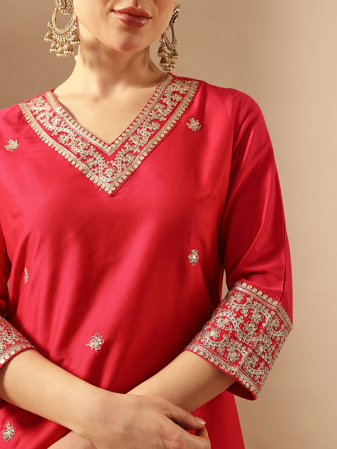 Rich Rani Red Straight Kurta Sets