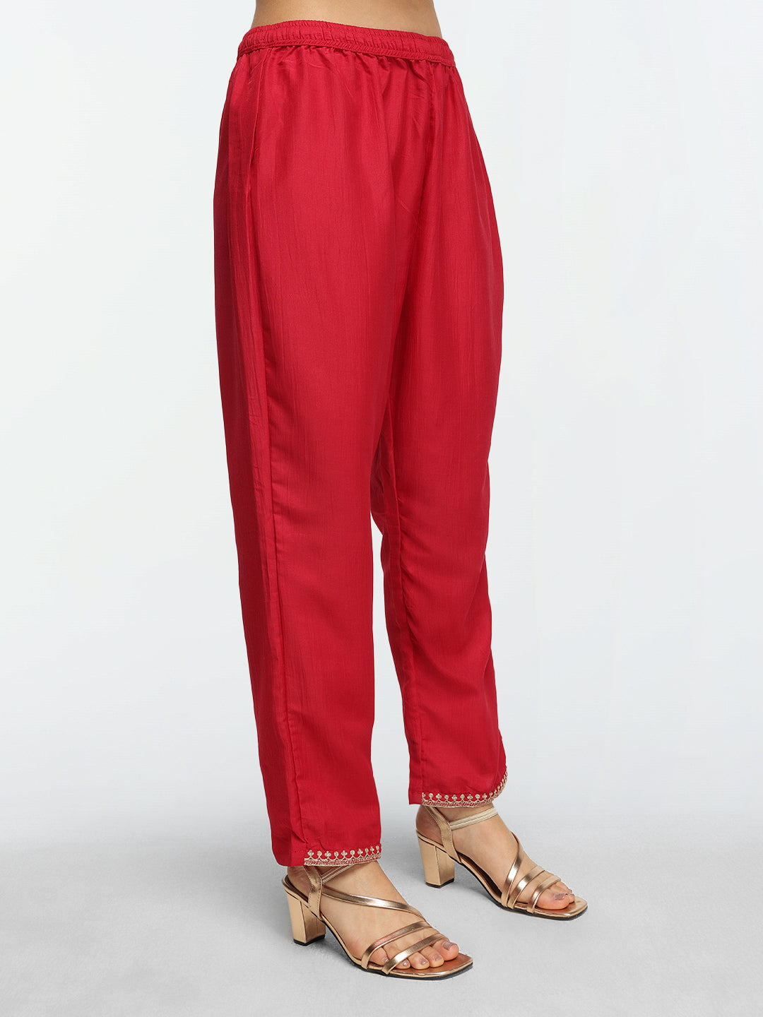 Elegant Red Chinon Zari Embroidered Straight Fit  Kurta Set with Statement dupatta