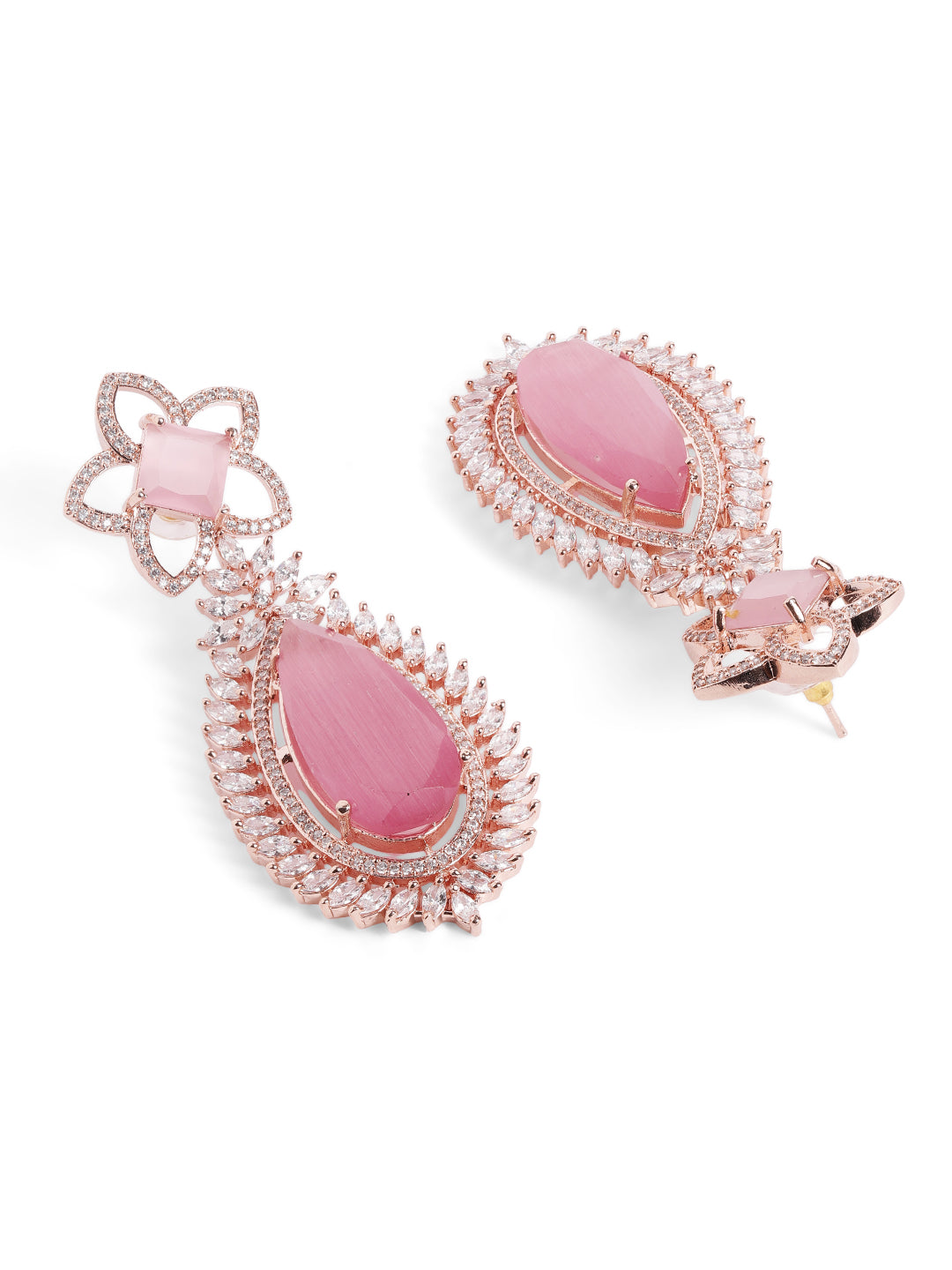 Pink Colour Silver Plated AD Jewellery Set