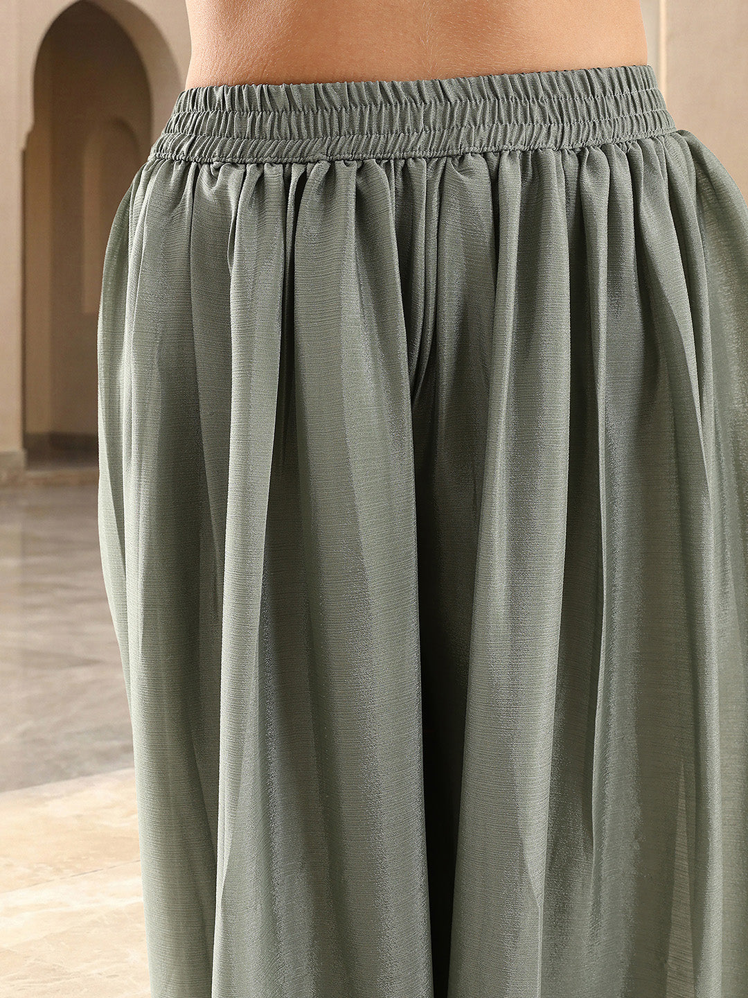 Rich Chinon Embroidered Brown Embroidered A Line Co-Ords ShararaBottom