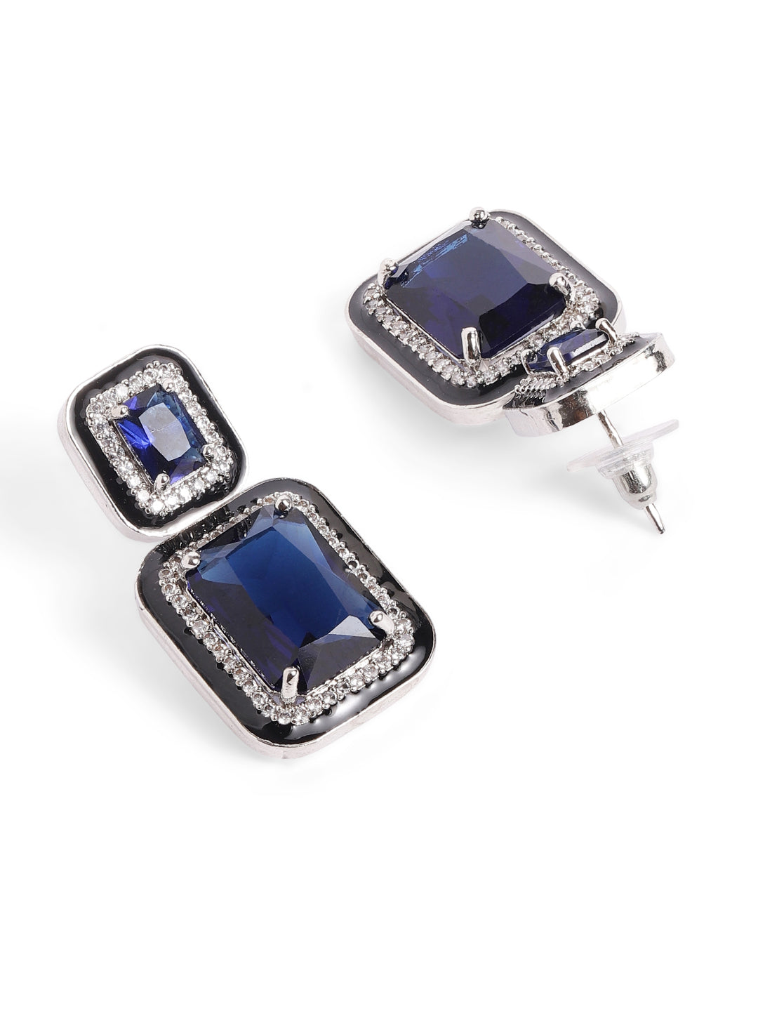 Blue Colour Silver Plated AD Drop Earring
