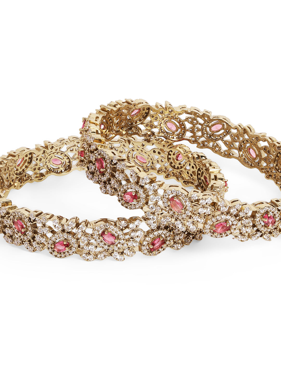 Ishin Red Colour Gold Plated American Diamond Bangle