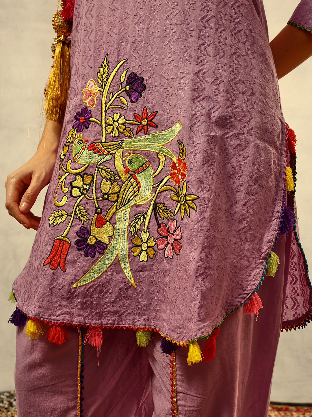 Ishin Purple Bohemian Thread Embroidered Kurta with Dhoti Pants