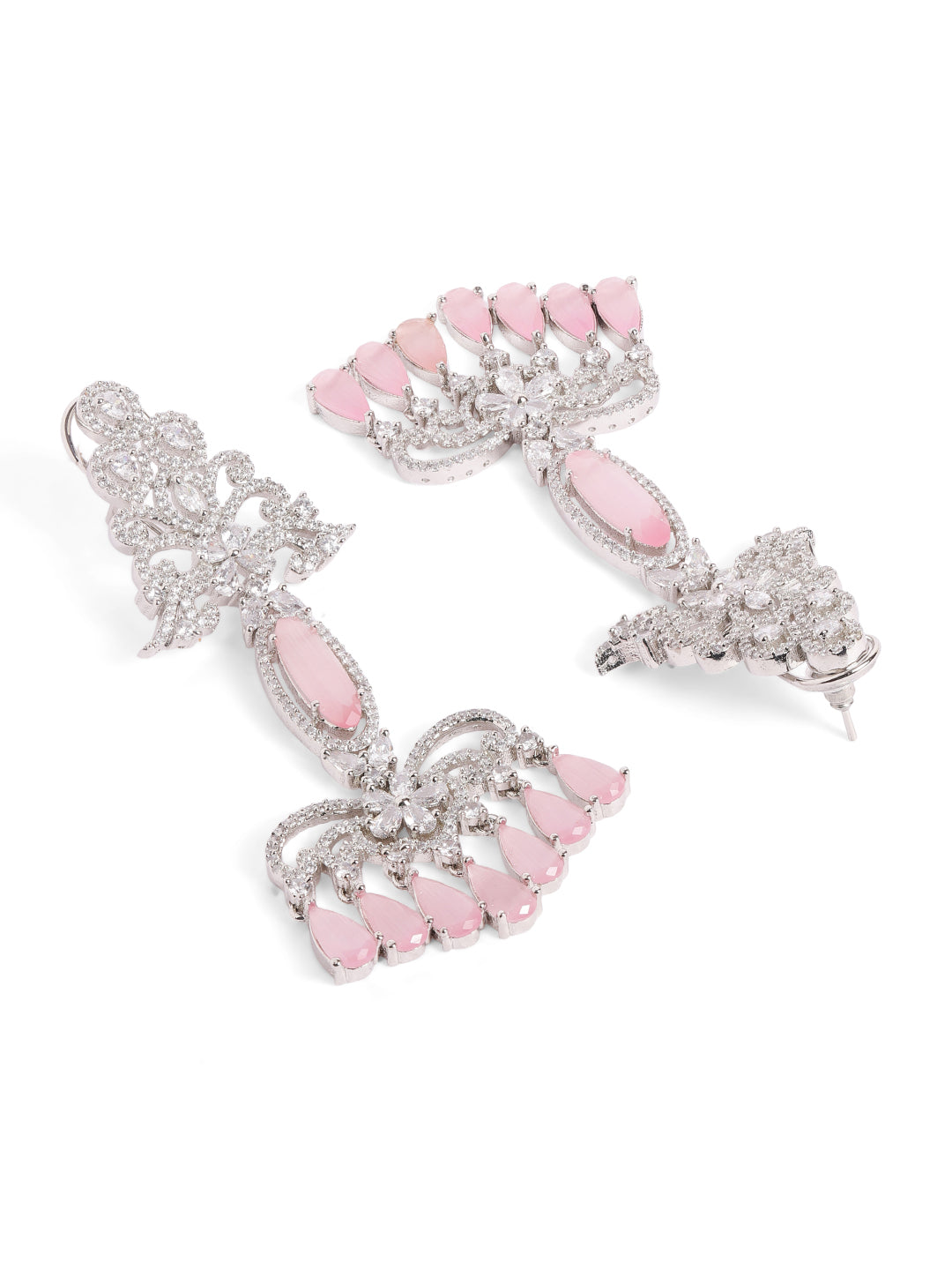 Pink Colour Silver Plated AD Drop Earring