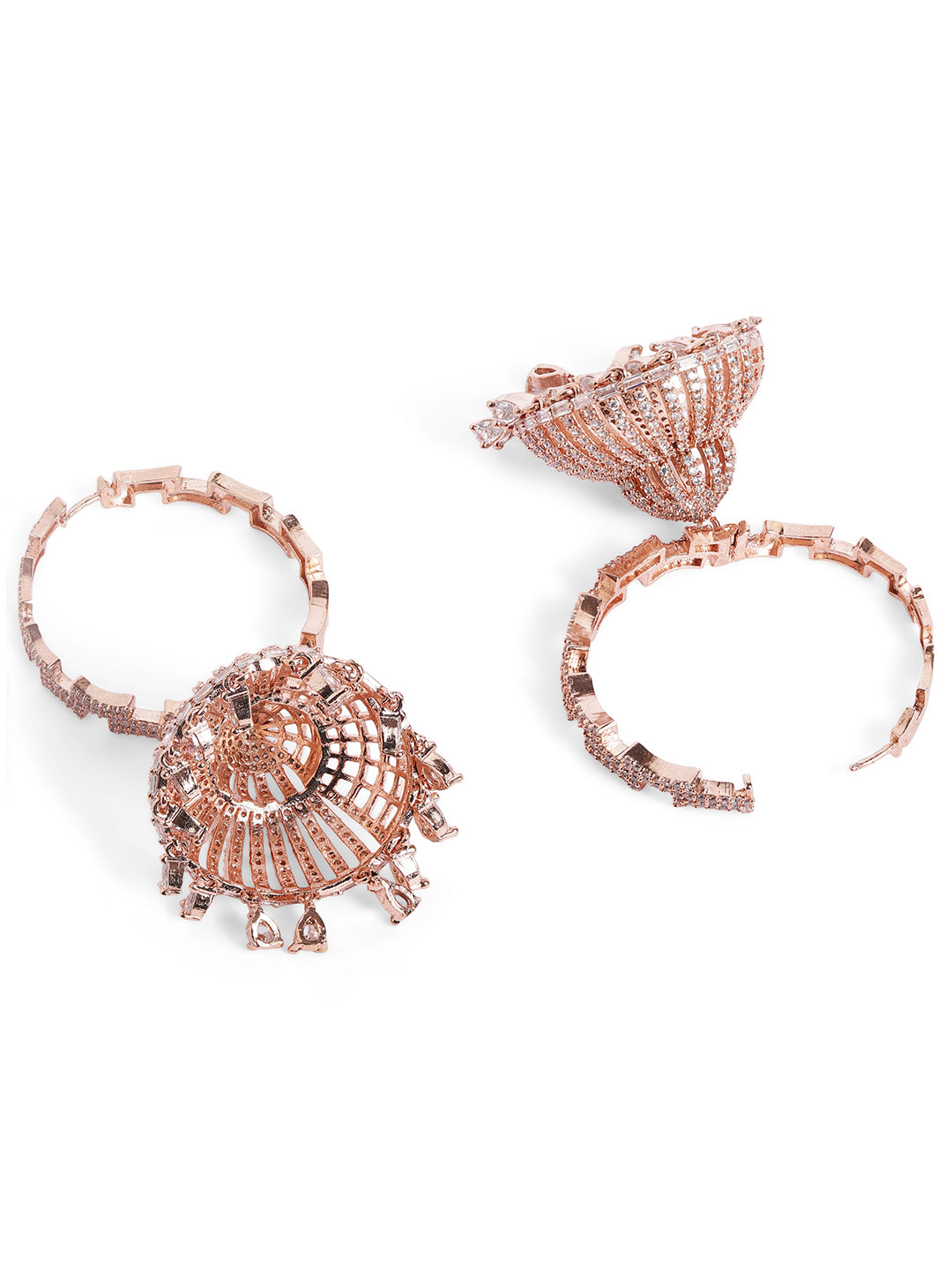 White Colour Rose Gold Plated AD Jhumka Earring