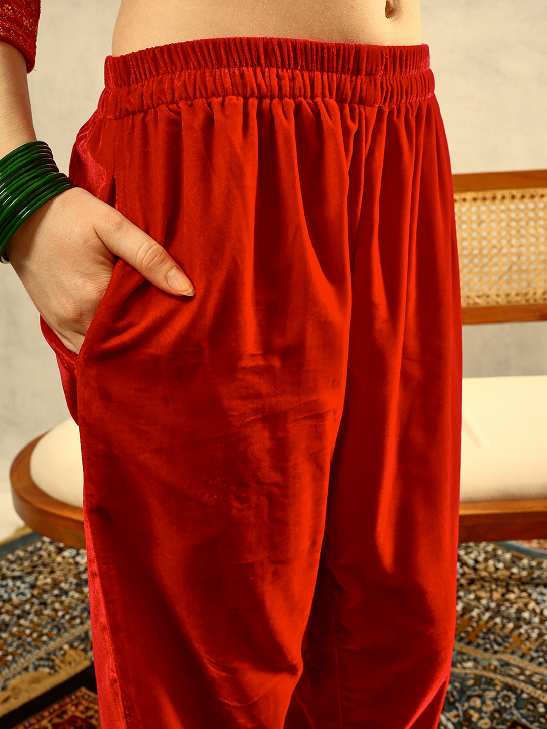 Ishin Pink Gold Print Festive Kurta with Trouser & Velvet Dupatta