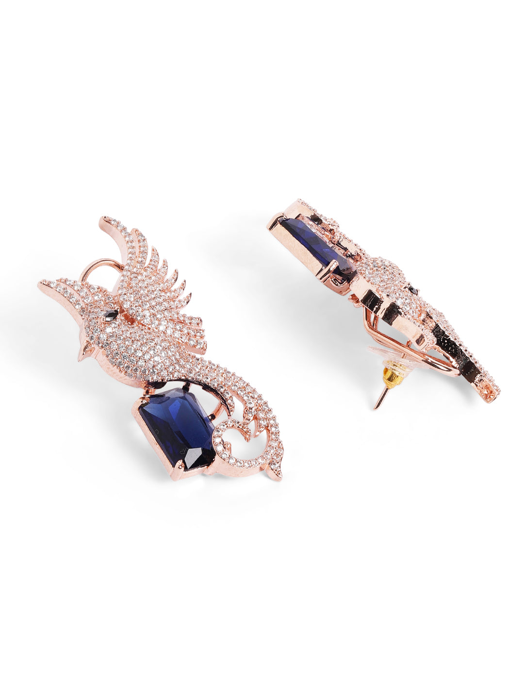 Bue Colour Rose Gold Plated AD Drop Earring