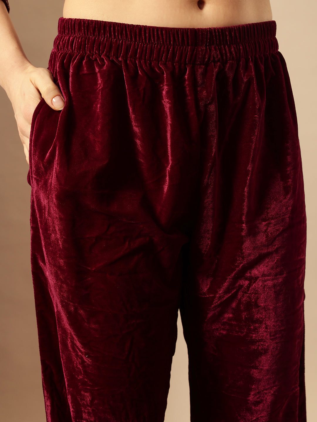 Rich Wine Velvet Gold Print Straight Kurta sets with dupatta