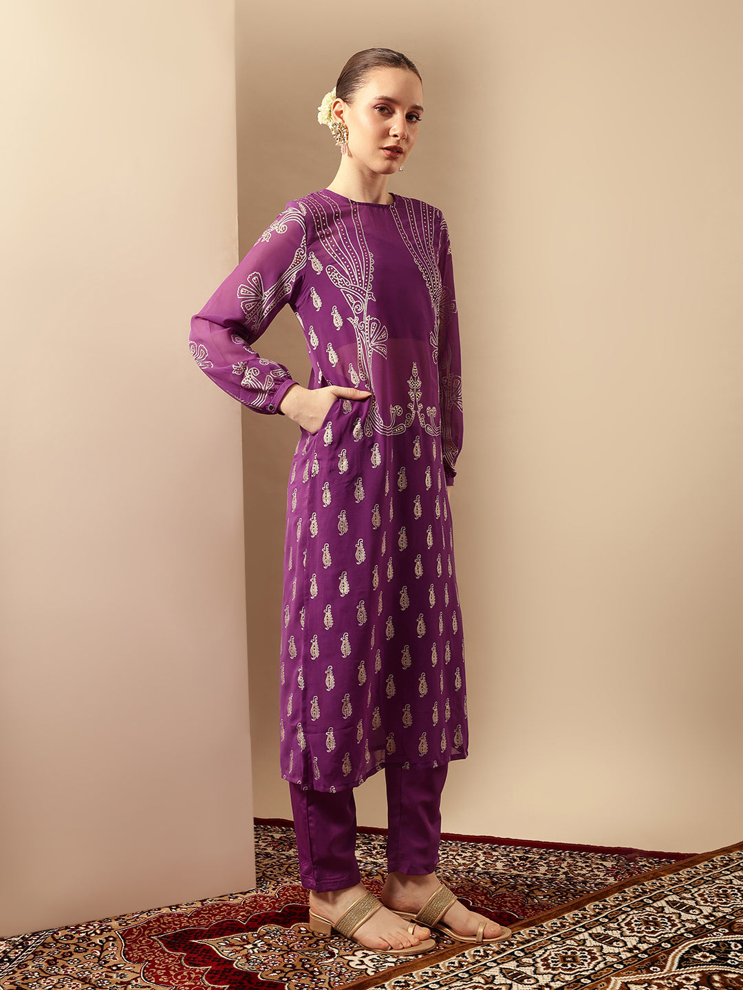 Graceful Purple Straight Kurta Sets
