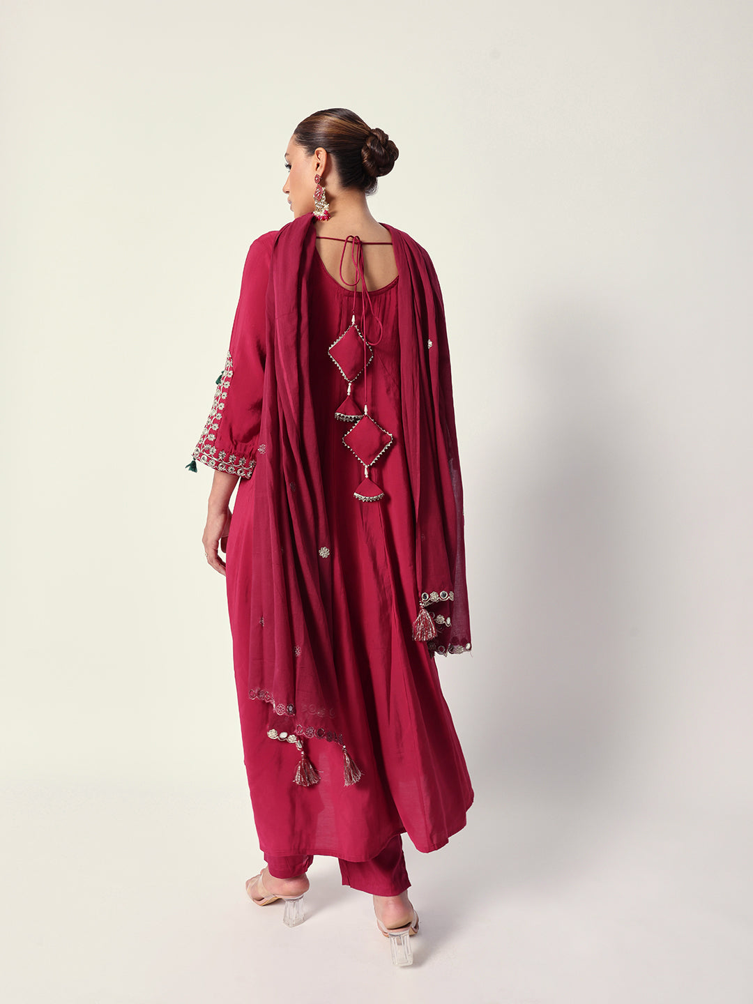 Graceful Pink poly silk zari embroidery anarkali fit kurta set with dupatta