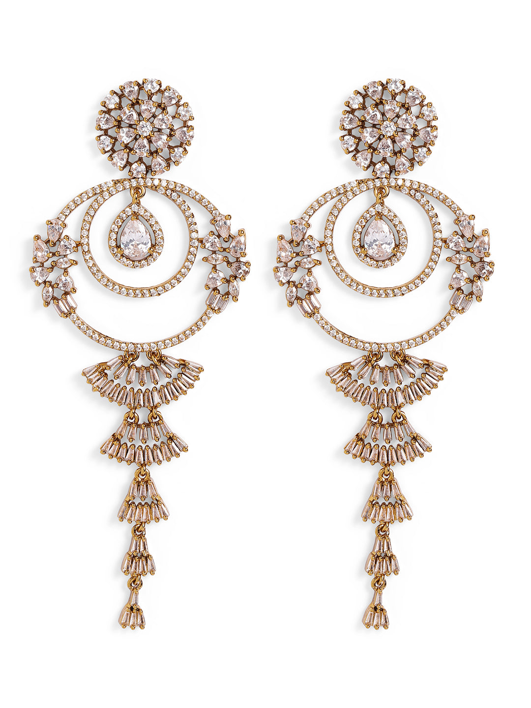 White Colour Gold Plated AD Drop Earring