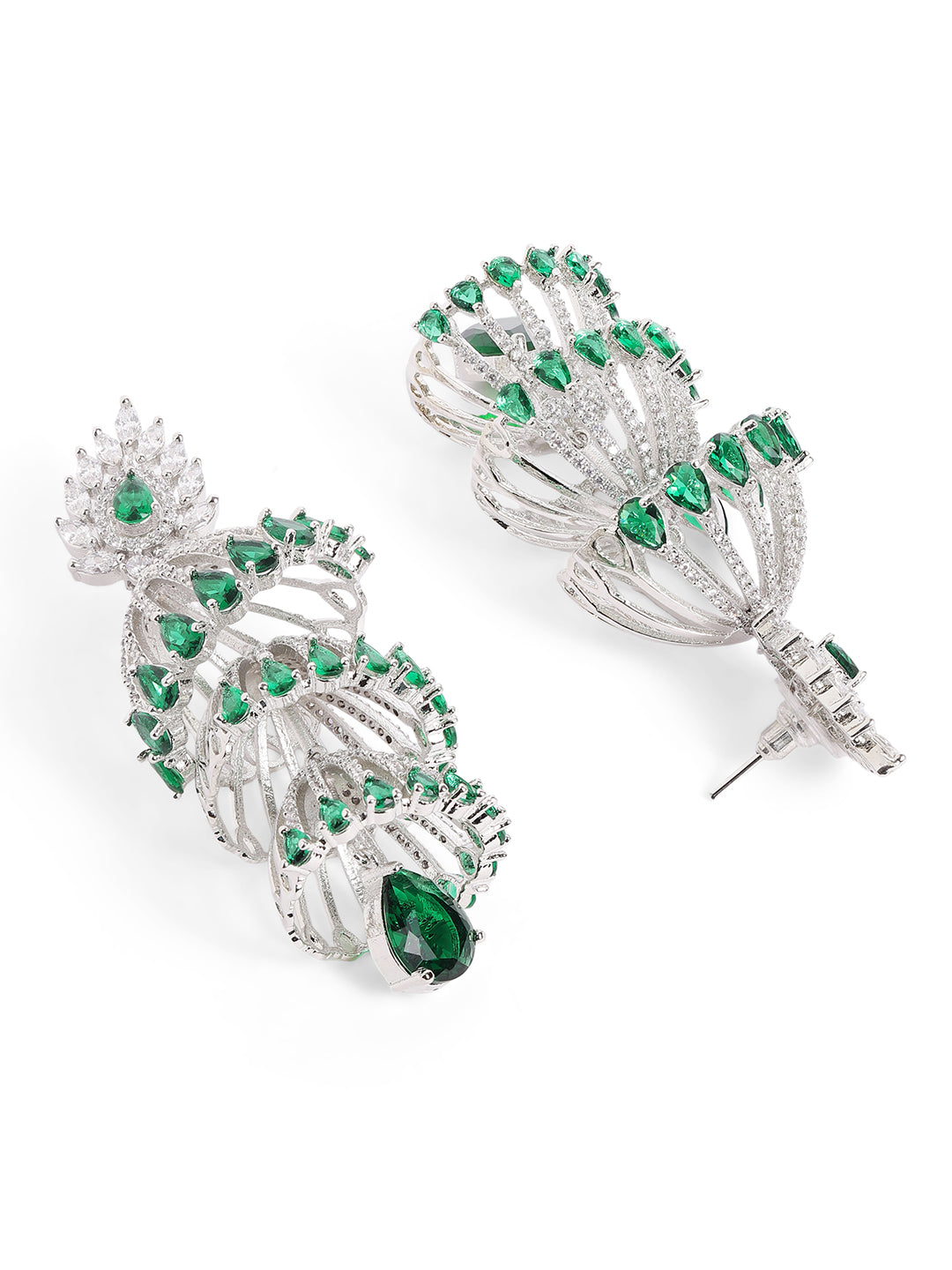 Green Colour Silver Plated AD Jhumka Earring