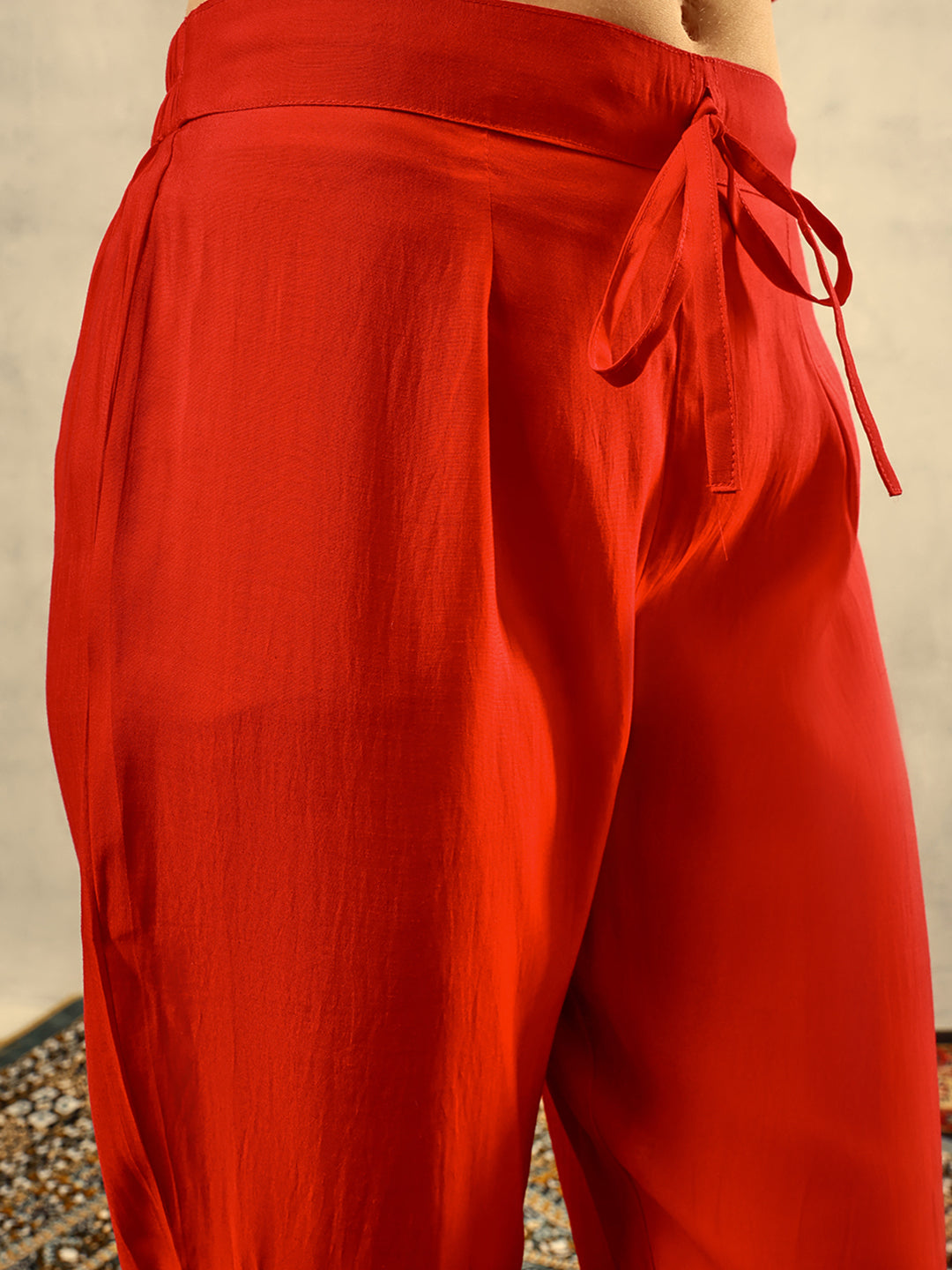 Red Floral Hand Painted Kurta with Trouser and Dupatta