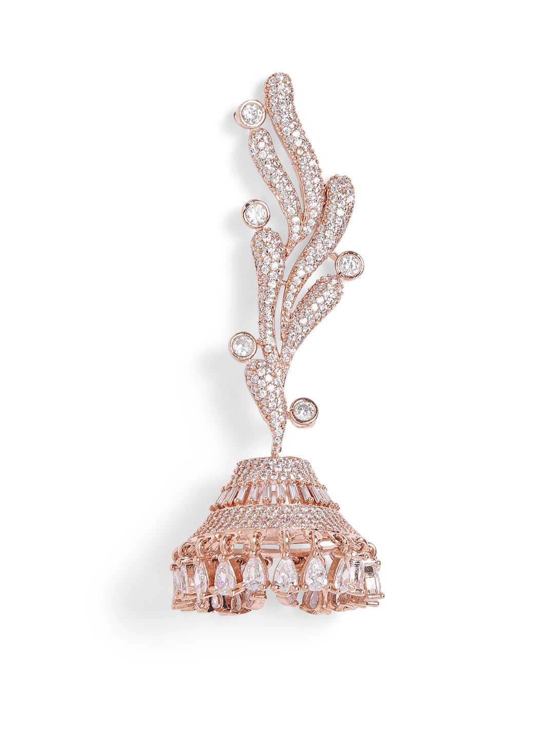 White Colour Rose Gold Plated AD Jhumka Earring