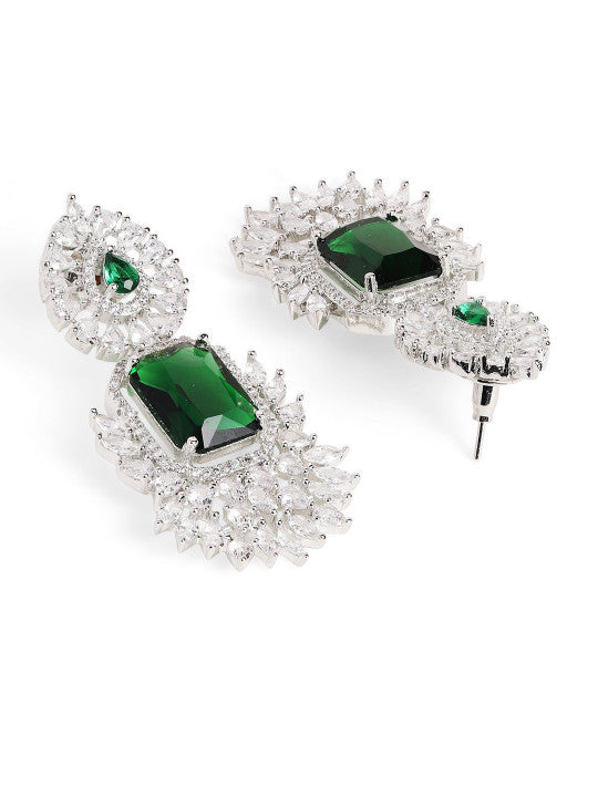 Ishin Green  Colour Silver Plated American Diamond Jewellery Set