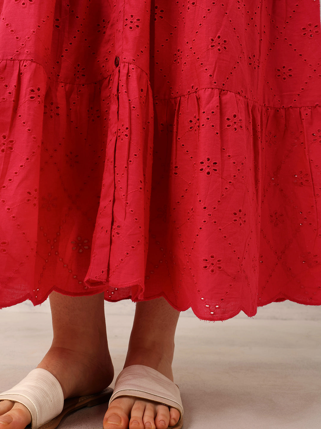 Pink Smart  Casual Schiffli Maxi Dress