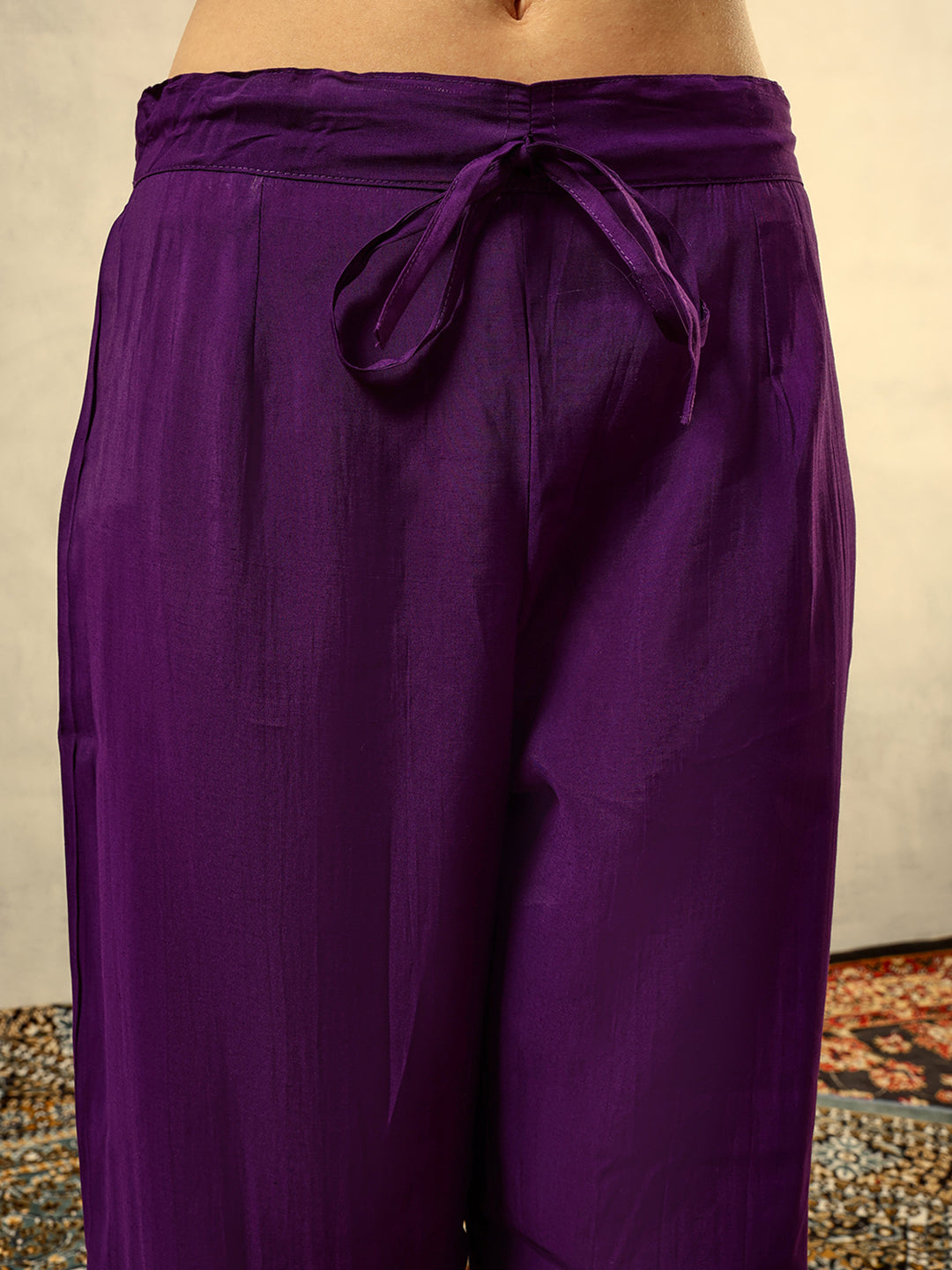 Ishin Purple Mirror & Thread Embroidered  Festive Kurta with Trouser & Hand Painted Dupatta