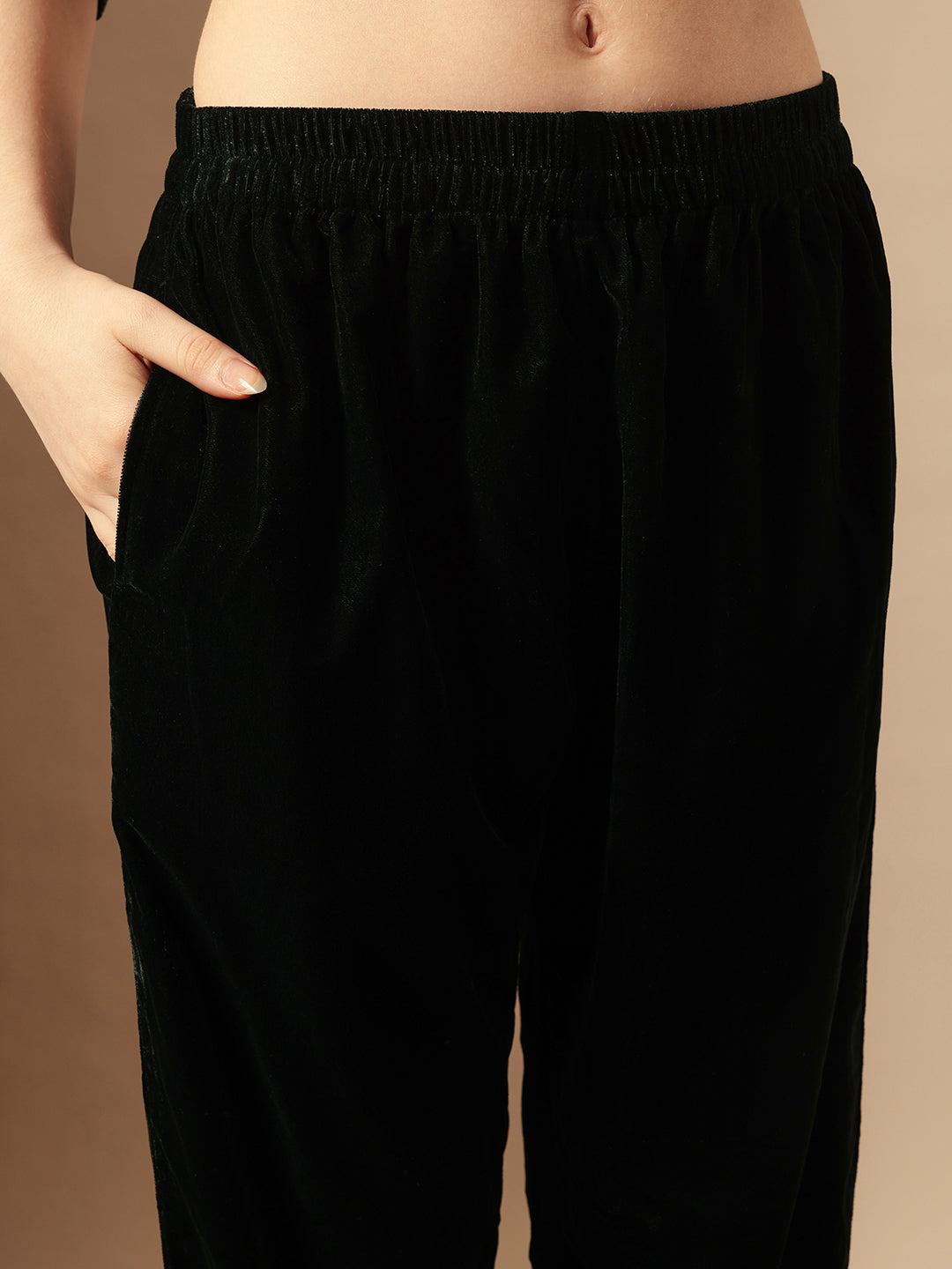 Rich Dark Green Velvet Gold Print Straight Kurta sets with dupatta