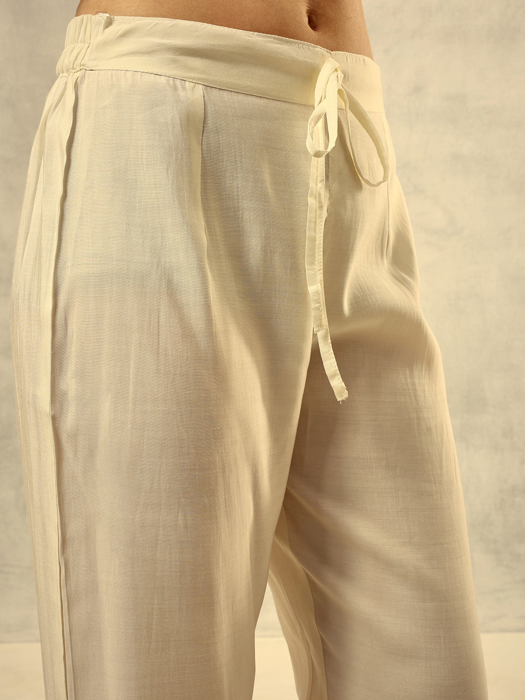 Off White Mirror & Thread Embroidered  Festive Kurta with Trouser & hand painted Dupatta