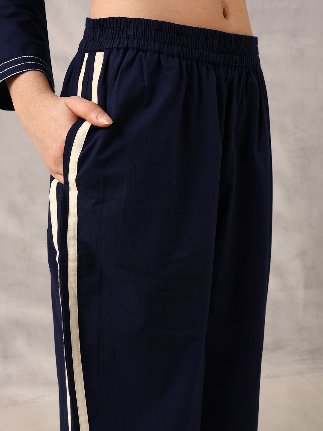 Navy Workwear  Tailored Solid Kurta with Trouser