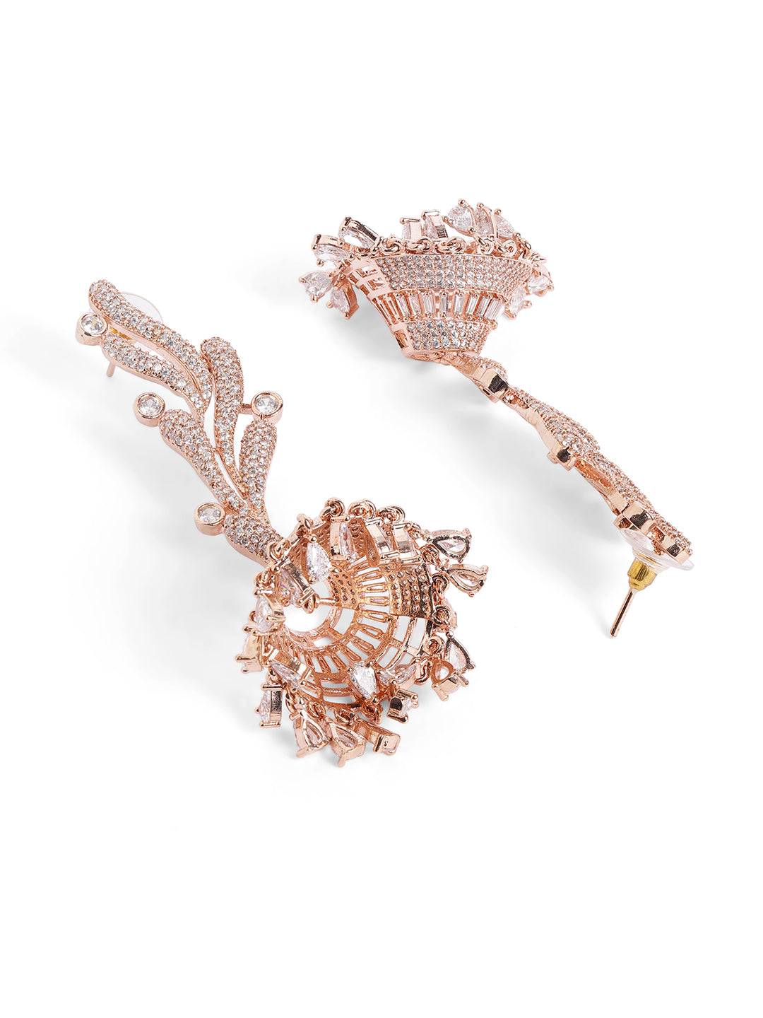 White Colour Rose Gold Plated AD Jhumka Earring