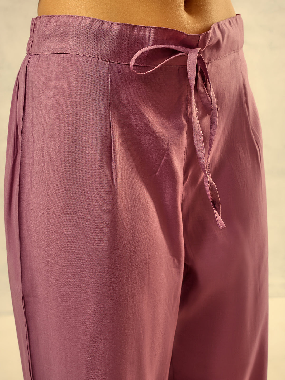 Purple Mirror & Thread Embroidered  Festive Kurta with Trouser & hand painted Dupatta