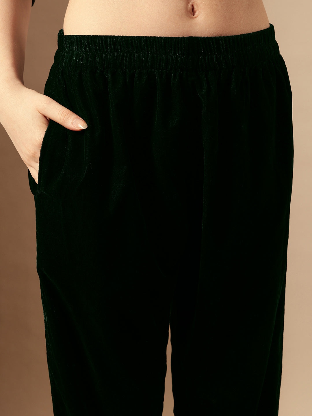 Rich Dark Green Velvet Gold Print Straight Kurta sets with dupatta