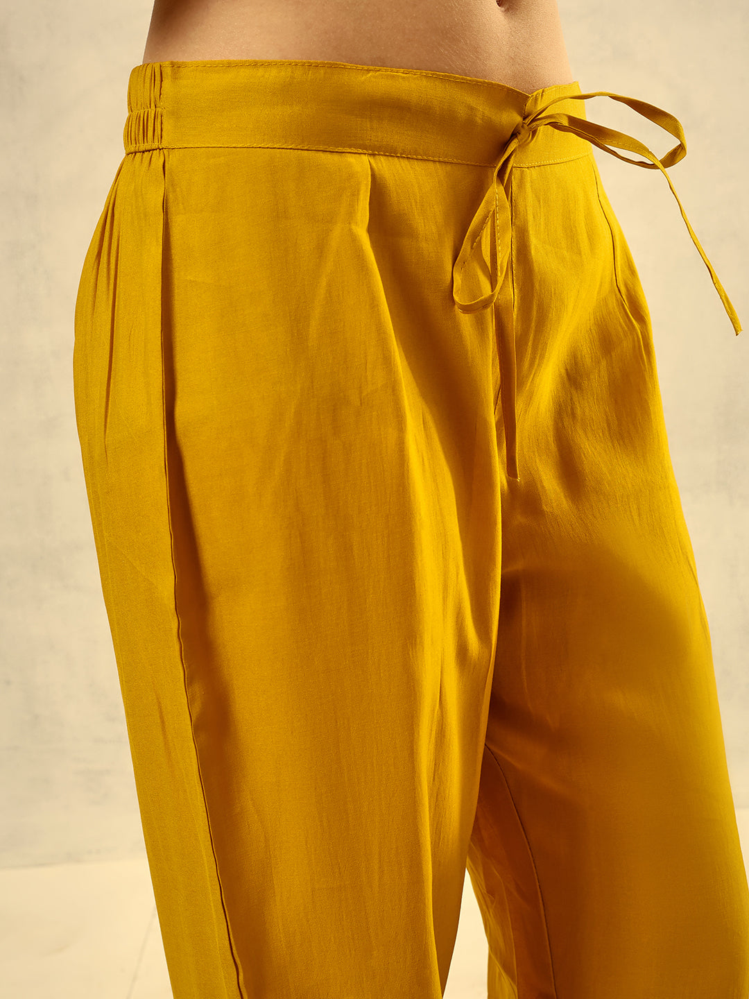 Mustard Mirror & Thread Embroidered  Festive Kurta with Trouser & hand painted Dupatta