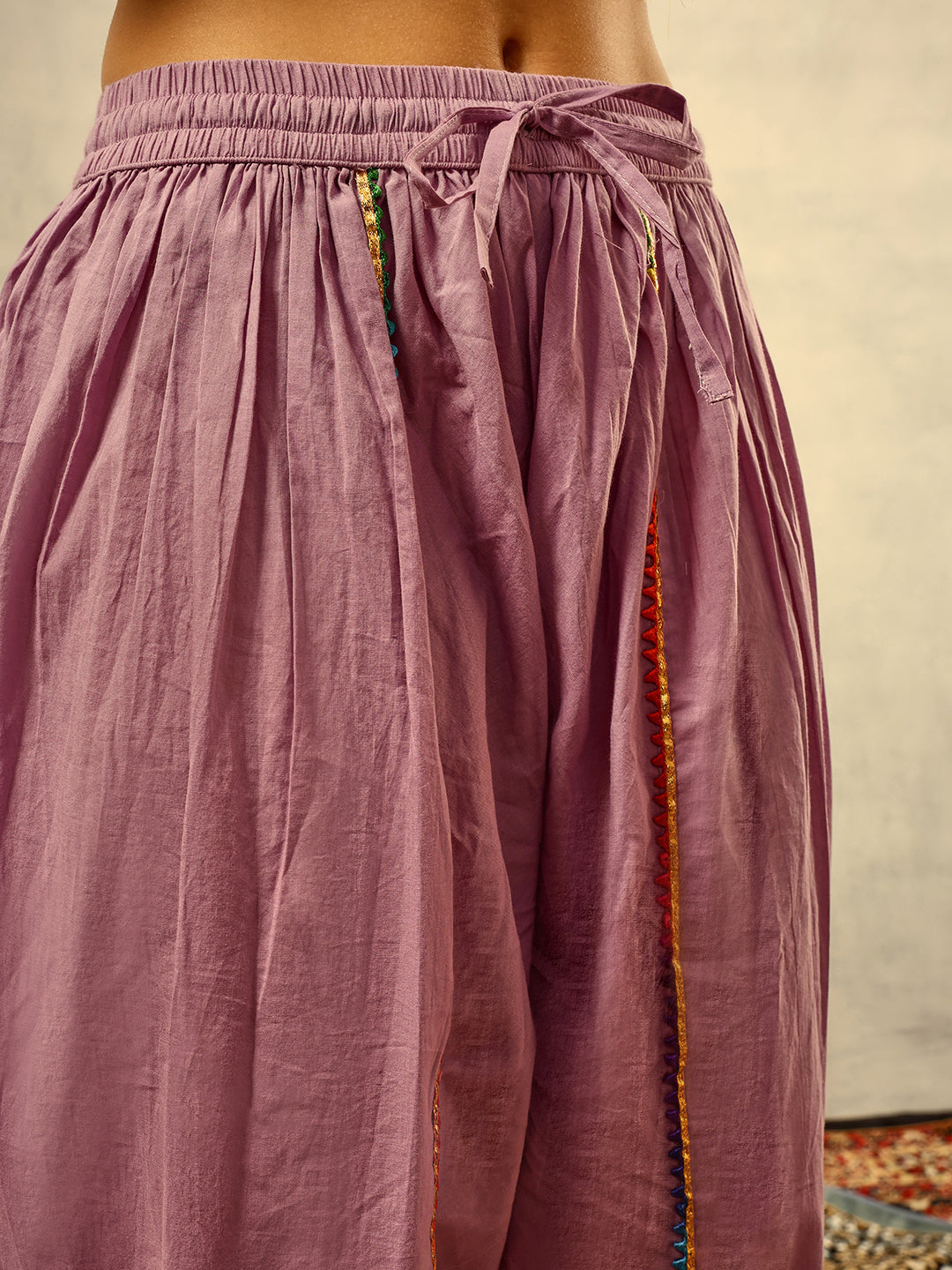 Purple Bohemian Thread Embroidered Kurta with Dhoti Pants