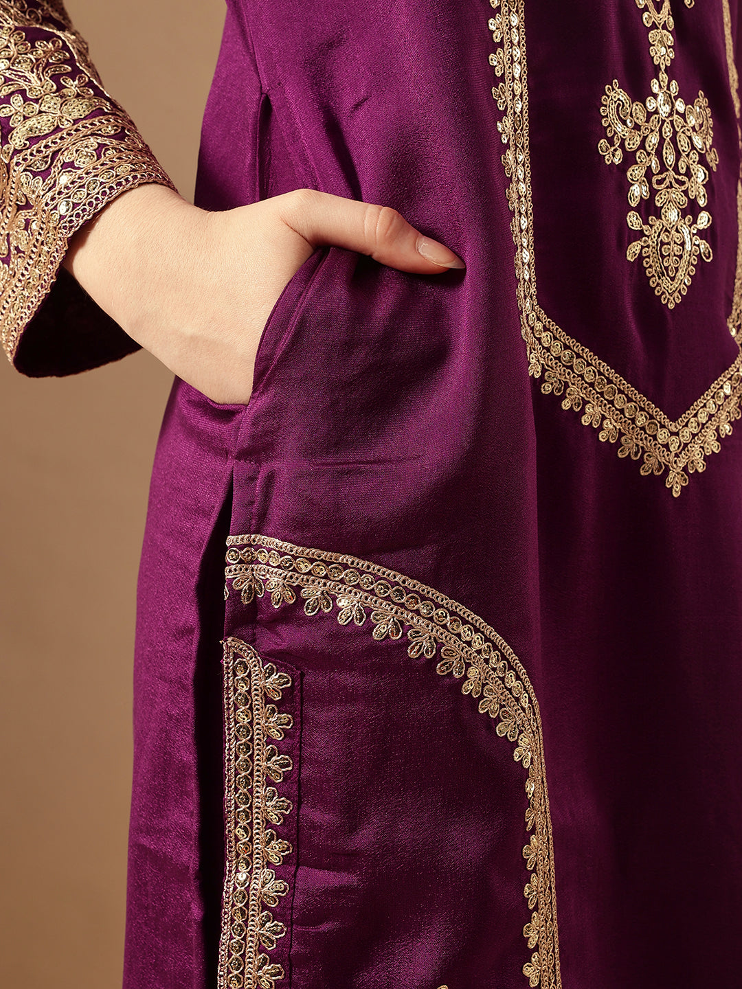Rich Purple Embroidered Kurta set with organza dupatta