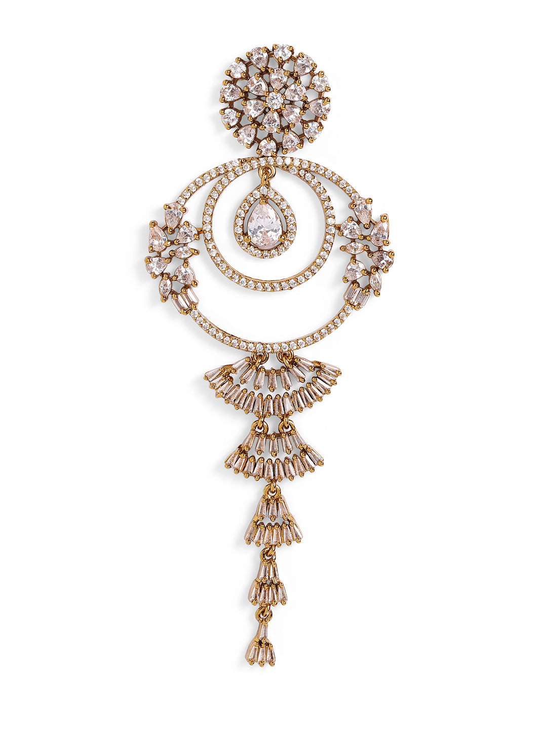 White Colour Gold Plated AD Drop Earring