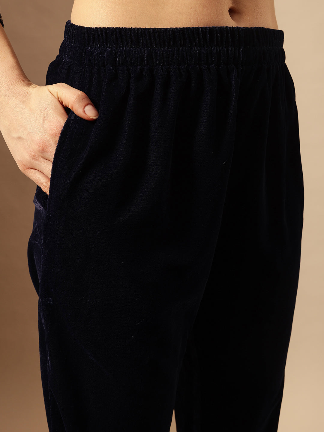 Rich Navy  Velvet Gold Print Straight Kurta sets with dupatta