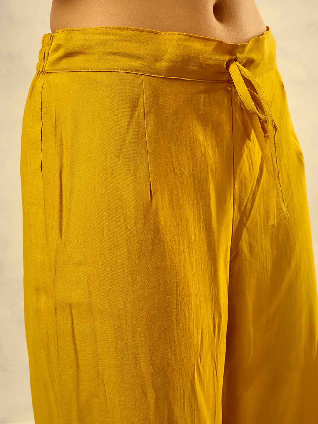 Mustard Mirror & Thread Embroidered  Festive Kurta with Trouser & Hand Painted Dupatta